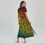 Colorful Disco Lights Pattern Print Short Sleeve Maxi Dress