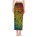 Colorful Disco Lights Pattern Print Side Slit Maxi Skirt