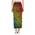 Colorful Disco Lights Pattern Print Side Slit Maxi Skirt