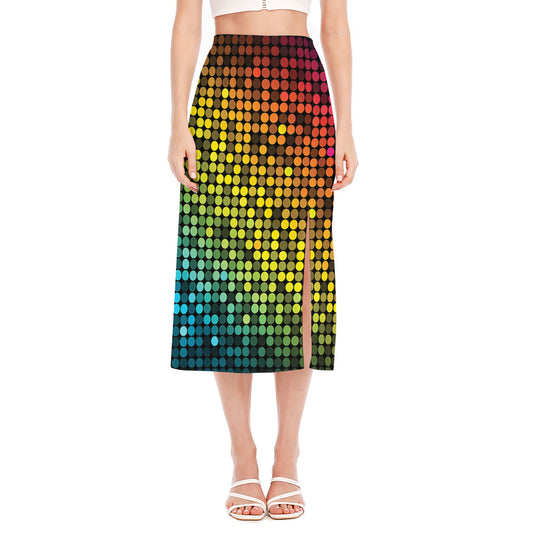 Colorful Disco Lights Pattern Print Side Slit Midi Skirt