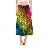 Colorful Disco Lights Pattern Print Side Slit Midi Skirt
