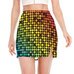 Colorful Disco Lights Pattern Print Side Slit Mini Skirt