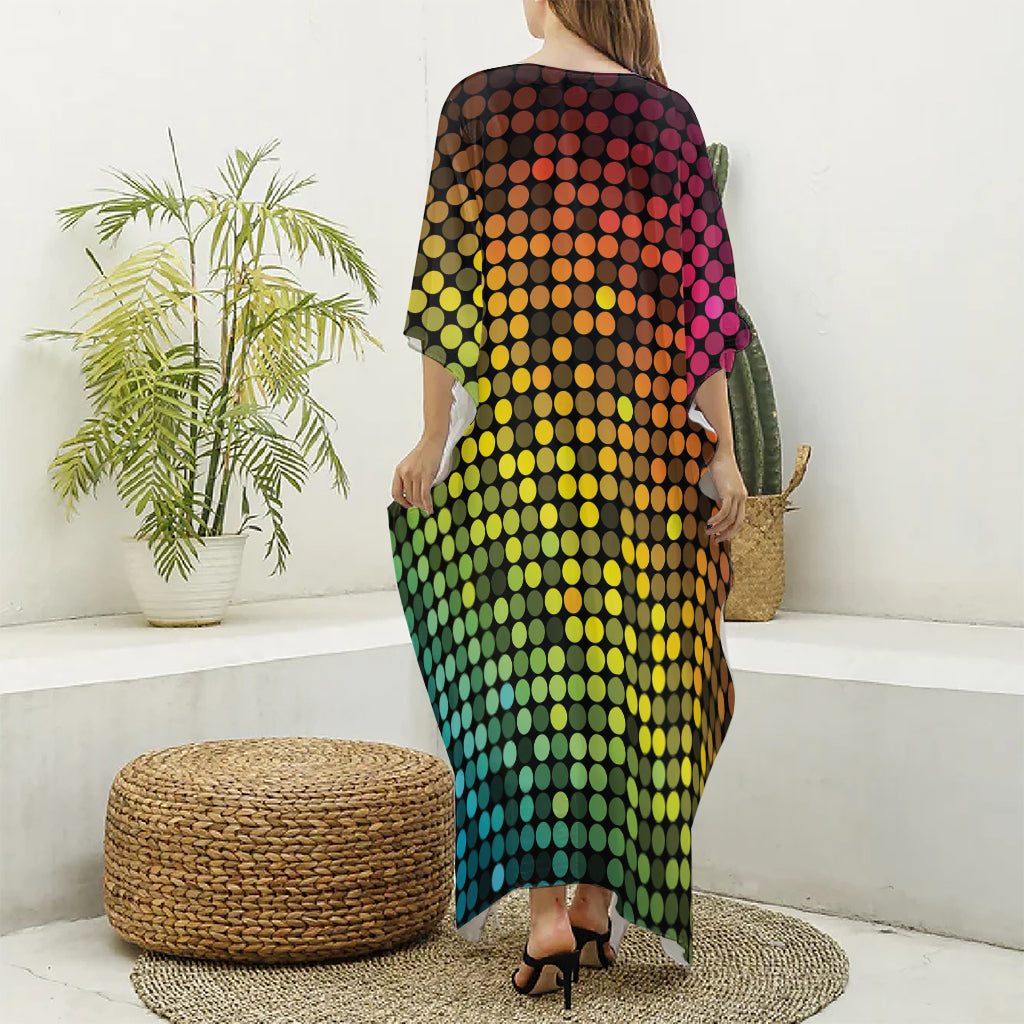 Colorful Disco Lights Pattern Print Silk V-Neck Kaftan Dress