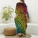 Colorful Disco Lights Pattern Print Silk V-Neck Kaftan Dress