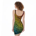 Colorful Disco Lights Pattern Print Sleeveless Bodycon Dress