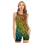 Colorful Disco Lights Pattern Print Sleeveless One Piece Swimsuit