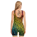 Colorful Disco Lights Pattern Print Sleeveless One Piece Swimsuit