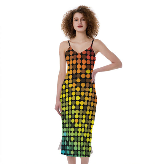 Colorful Disco Lights Pattern Print Slim Fit Midi Cami Dress