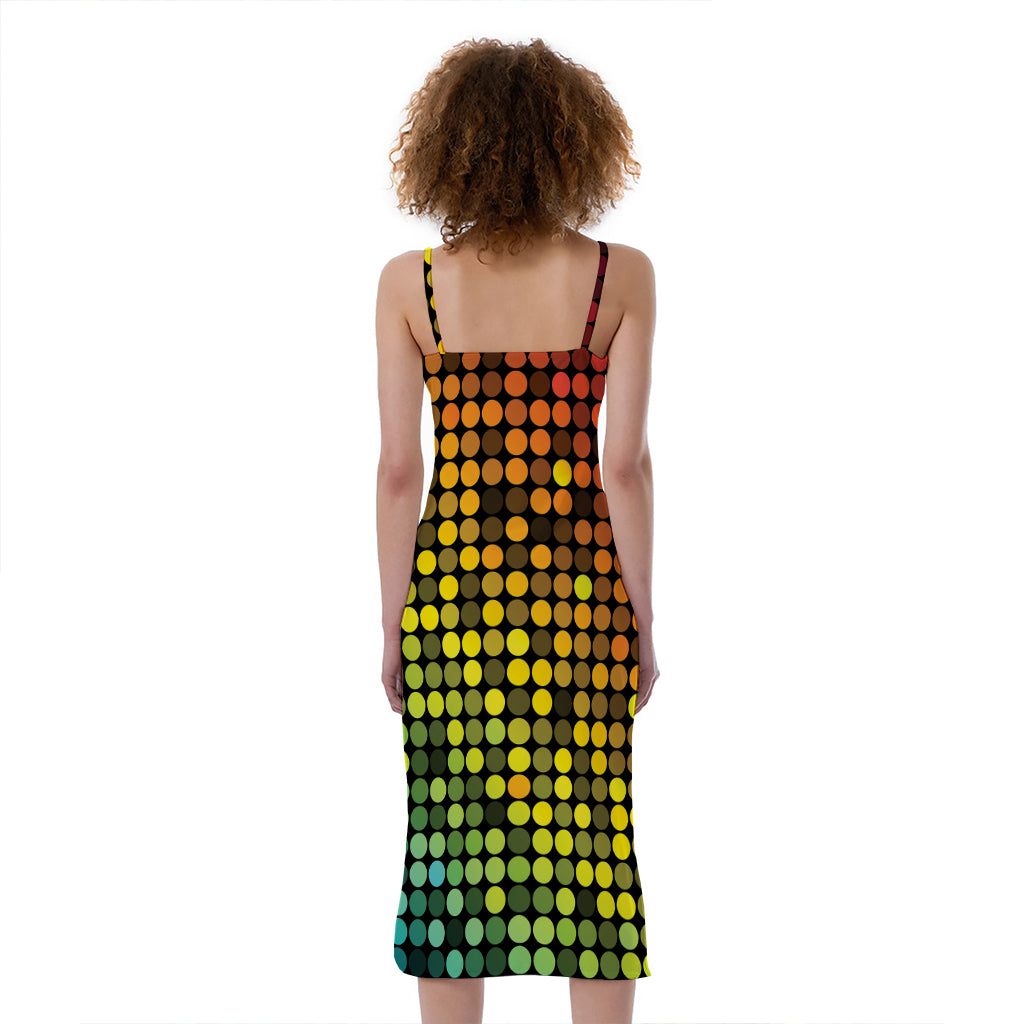 Colorful Disco Lights Pattern Print Slim Fit Midi Cami Dress
