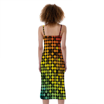 Colorful Disco Lights Pattern Print Slim Fit Midi Cami Dress