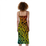 Colorful Disco Lights Pattern Print Slim Fit Midi Cami Dress