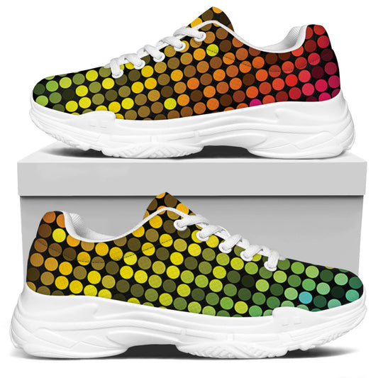 Colorful Disco Lights Pattern Print White Chunky Shoes