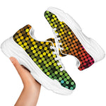 Colorful Disco Lights Pattern Print White Chunky Shoes