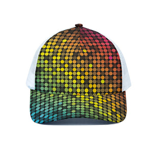 Colorful Disco Lights Pattern Print White Mesh Trucker Cap