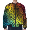 Colorful Disco Lights Pattern Print Zip Sleeve Bomber Jacket