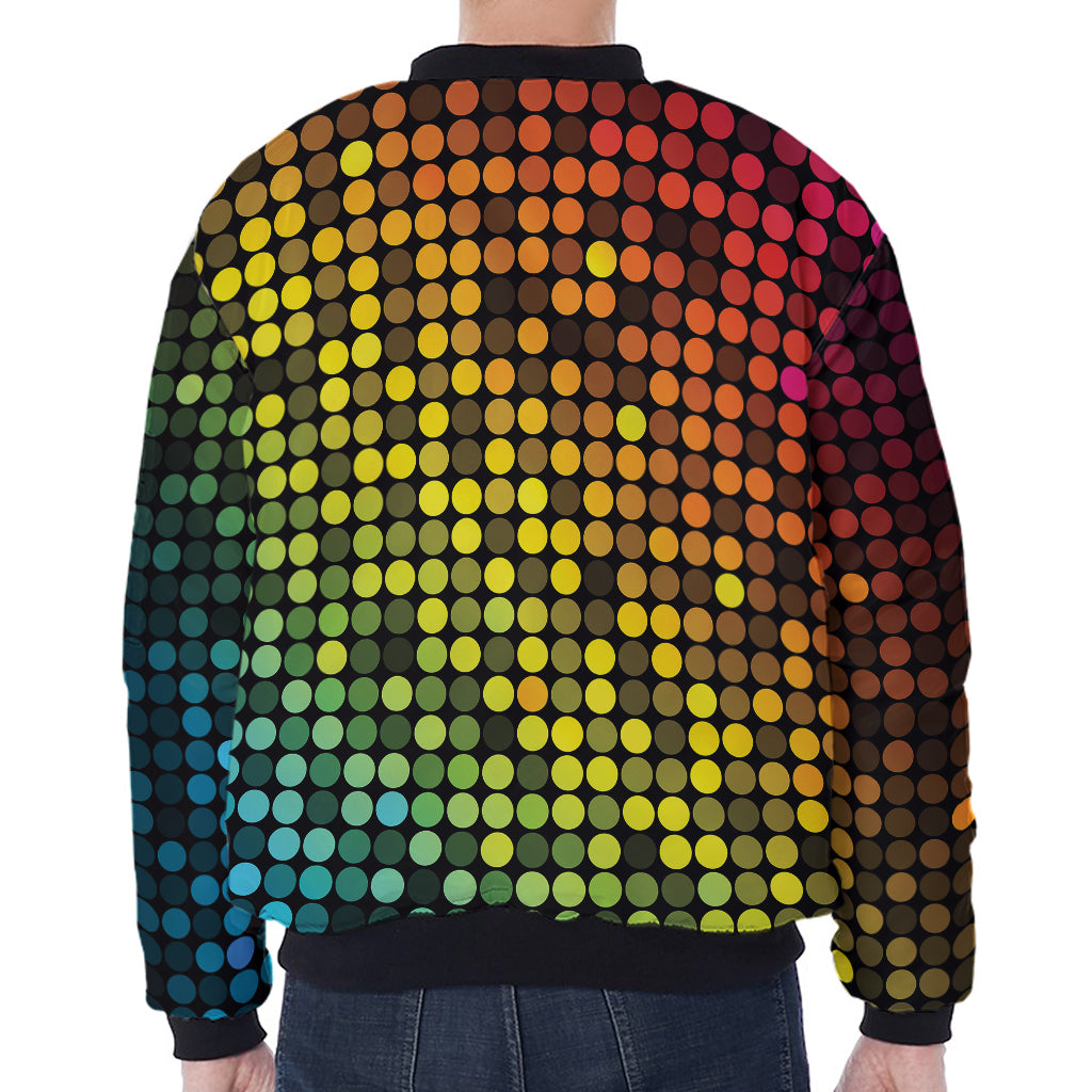 Colorful Disco Lights Pattern Print Zip Sleeve Bomber Jacket