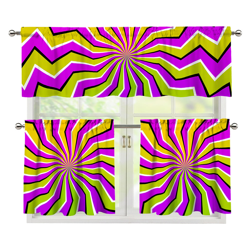 Colorful Dizzy Moving Optical Illusion 3 Piece Kitchen Curtains