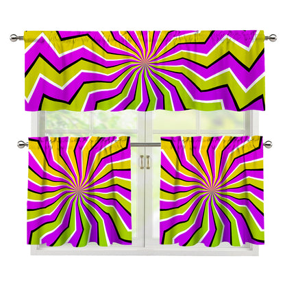 Colorful Dizzy Moving Optical Illusion 3 Piece Kitchen Curtains