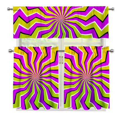 Colorful Dizzy Moving Optical Illusion 3 Piece Kitchen Curtains