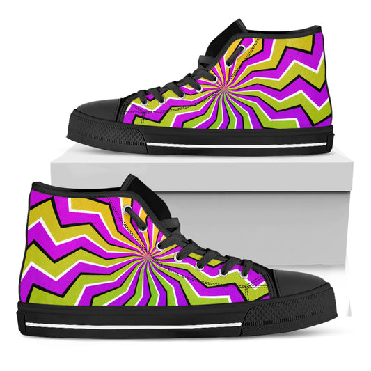 Colorful Dizzy Moving Optical Illusion Black High Top Sneakers