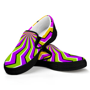 Colorful Dizzy Moving Optical Illusion Black Slip On Sneakers