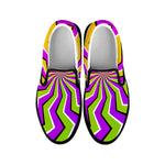 Colorful Dizzy Moving Optical Illusion Black Slip On Sneakers