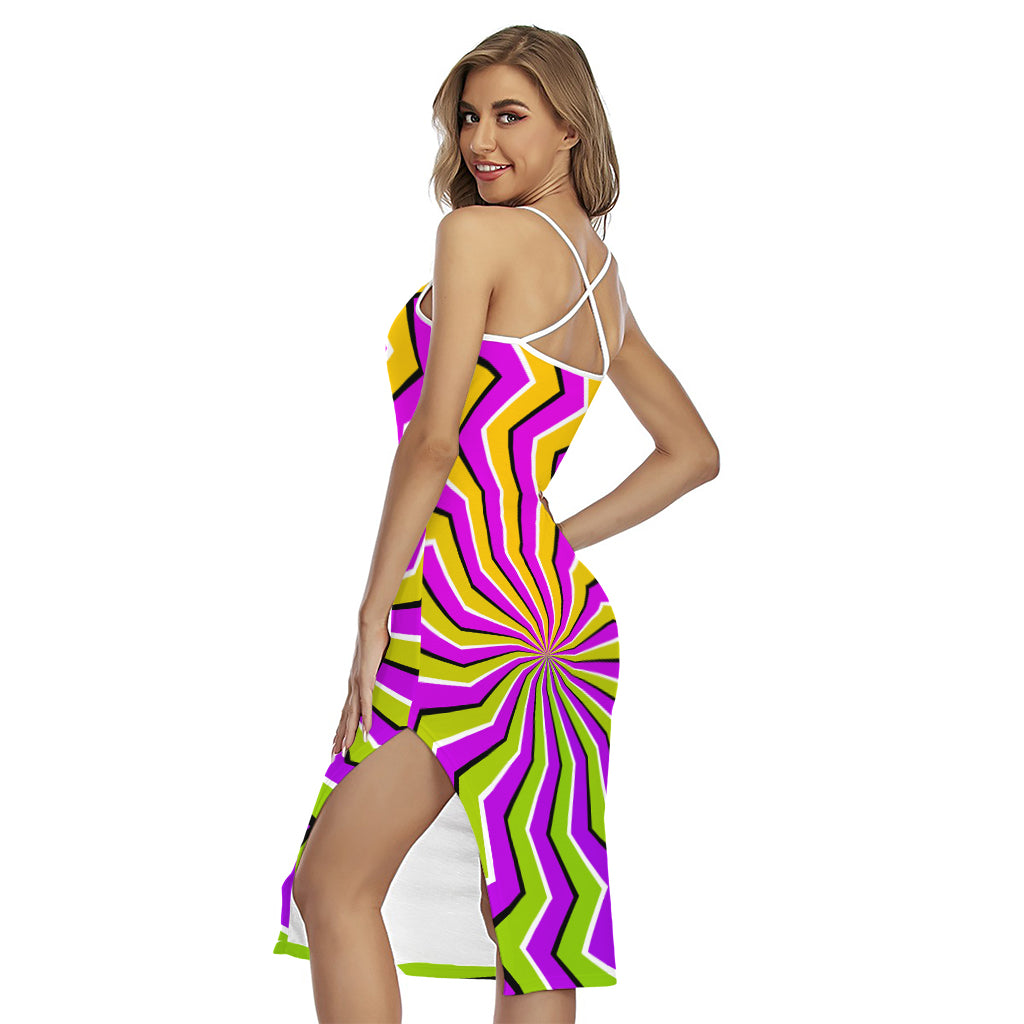Colorful Dizzy Moving Optical Illusion Cross Back Cami Dress