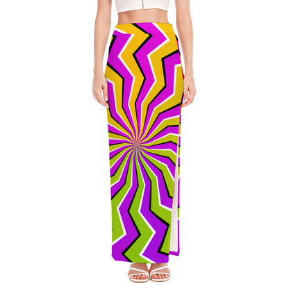 Colorful Dizzy Moving Optical Illusion High Slit Maxi Skirt