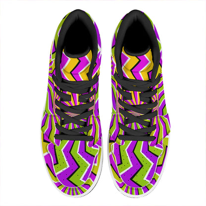 Colorful Dizzy Moving Optical Illusion High Top Leather Sneakers