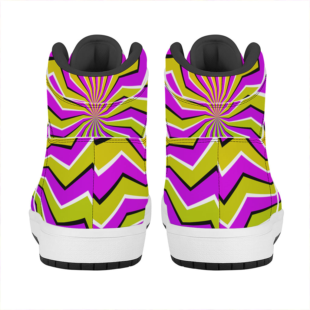 Colorful Dizzy Moving Optical Illusion High Top Leather Sneakers