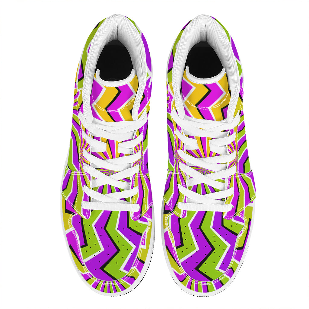 Colorful Dizzy Moving Optical Illusion High Top Leather Sneakers