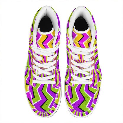 Colorful Dizzy Moving Optical Illusion High Top Leather Sneakers