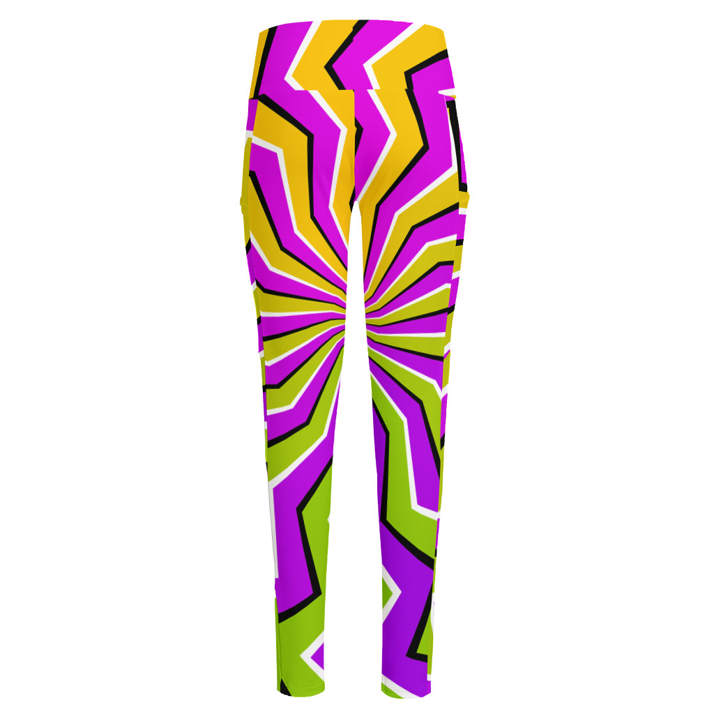 Colorful Dizzy Moving Optical Illusion High-Waisted Pocket Leggings