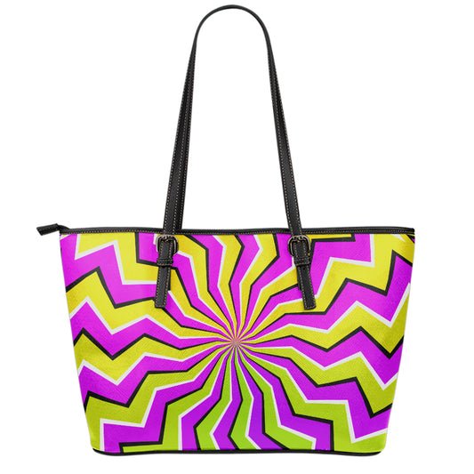 Colorful Dizzy Moving Optical Illusion Leather Tote Bag