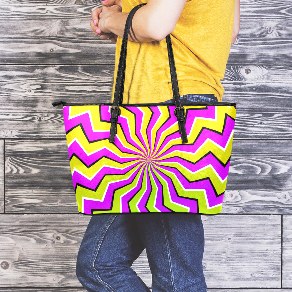 Colorful Dizzy Moving Optical Illusion Leather Tote Bag