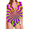 Colorful Dizzy Moving Optical Illusion Long Sleeve Swimsuit