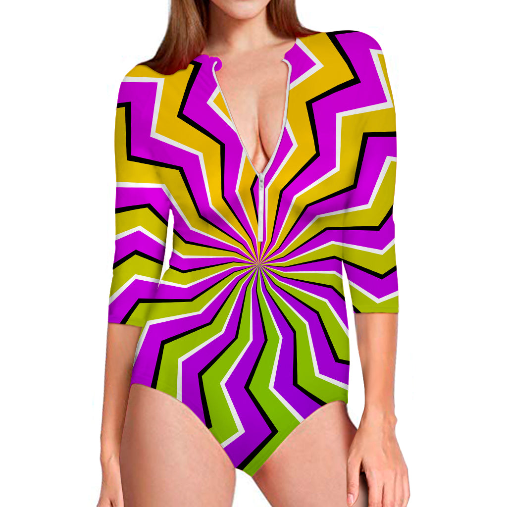 Colorful Dizzy Moving Optical Illusion Long Sleeve Swimsuit