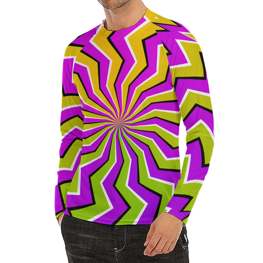 Colorful Dizzy Moving Optical Illusion Men's Long Sleeve Rash Guard