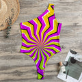 Colorful Dizzy Moving Optical Illusion One Shoulder Bodysuit