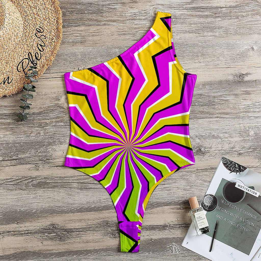 Colorful Dizzy Moving Optical Illusion One Shoulder Bodysuit