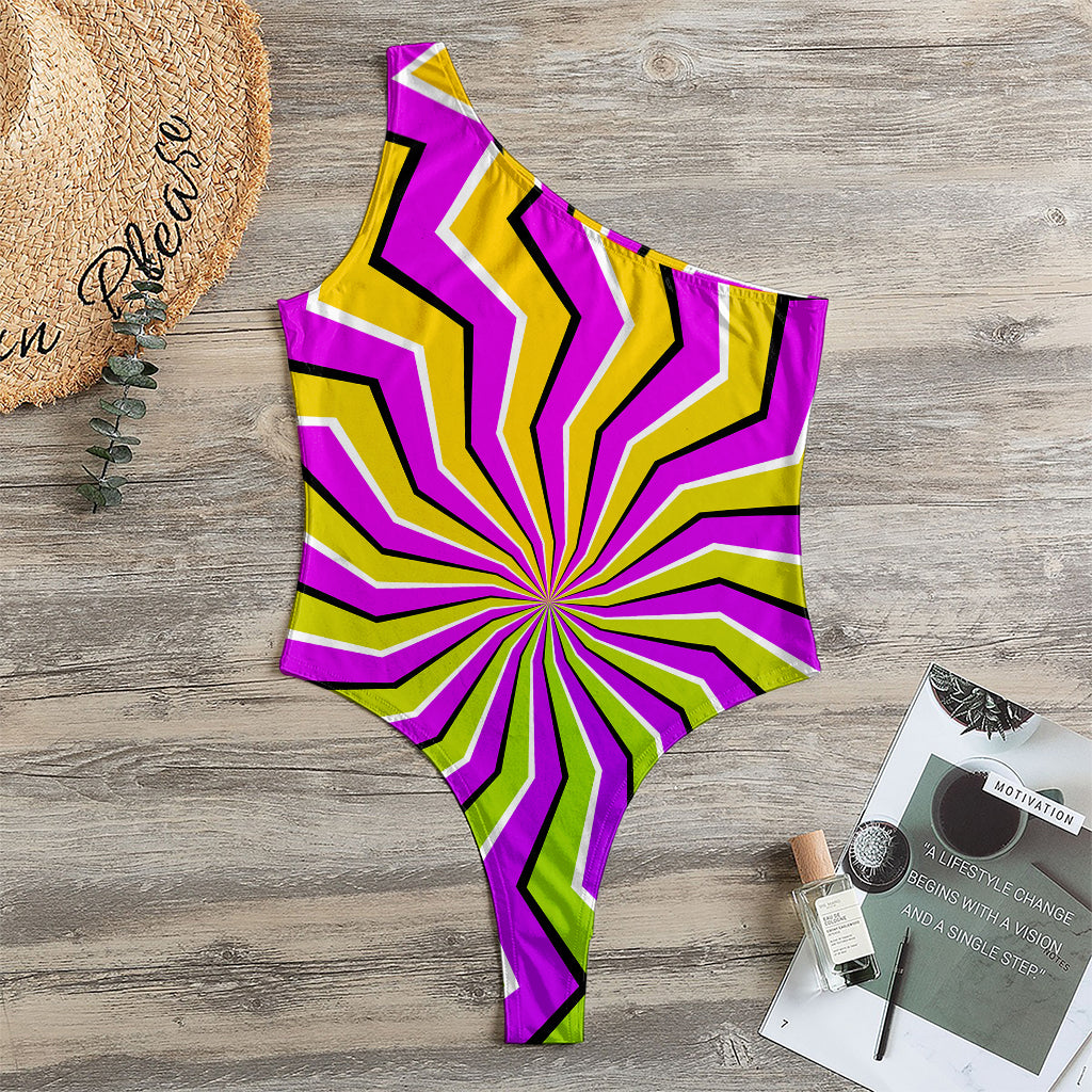 Colorful Dizzy Moving Optical Illusion One Shoulder Bodysuit