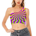 Colorful Dizzy Moving Optical Illusion One Shoulder Crop Top