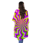 Colorful Dizzy Moving Optical Illusion Open Front Beach Cover Up