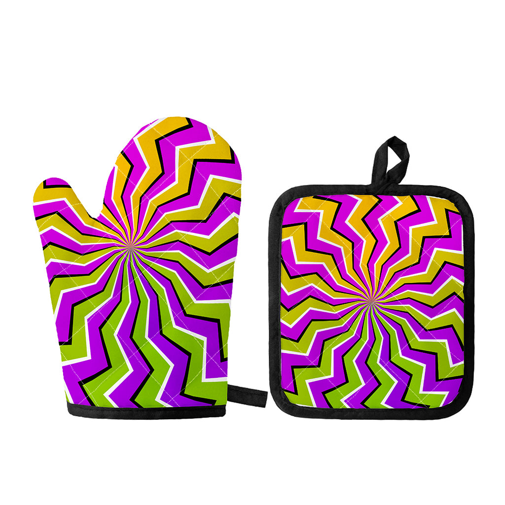 Colorful Dizzy Moving Optical Illusion Oven Mitt And Pot Holder Set