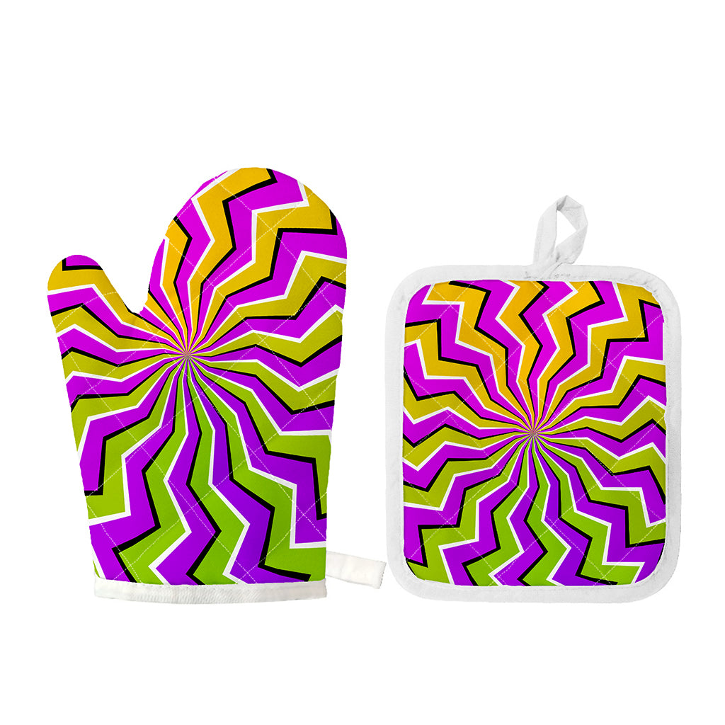 Colorful Dizzy Moving Optical Illusion Oven Mitt And Pot Holder Set