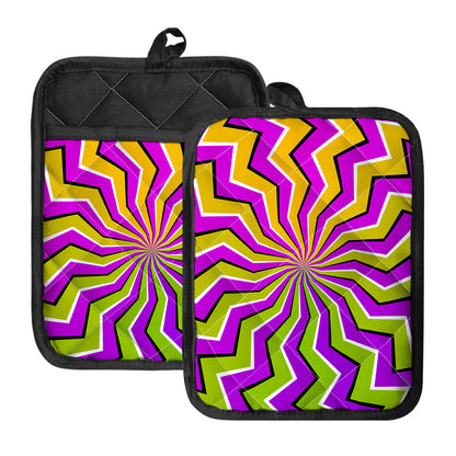 Colorful Dizzy Moving Optical Illusion Pot Holders With Pocket