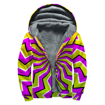 Colorful Dizzy Moving Optical Illusion Sherpa Lined Zip Up Hoodie