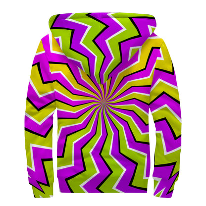 Colorful Dizzy Moving Optical Illusion Sherpa Lined Zip Up Hoodie