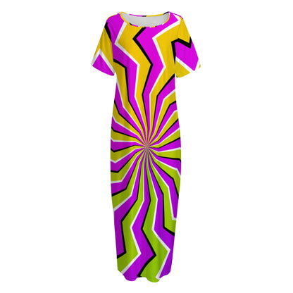 Colorful Dizzy Moving Optical Illusion Short Sleeve Long Nightdress