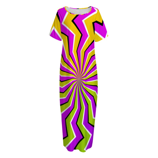 Colorful Dizzy Moving Optical Illusion Short Sleeve Long Nightdress